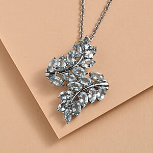 EverTrue Sky Blue Topaz 6.35 ctw Bypass Leaf Pendant Necklace 20 Inches in Stainless Steel