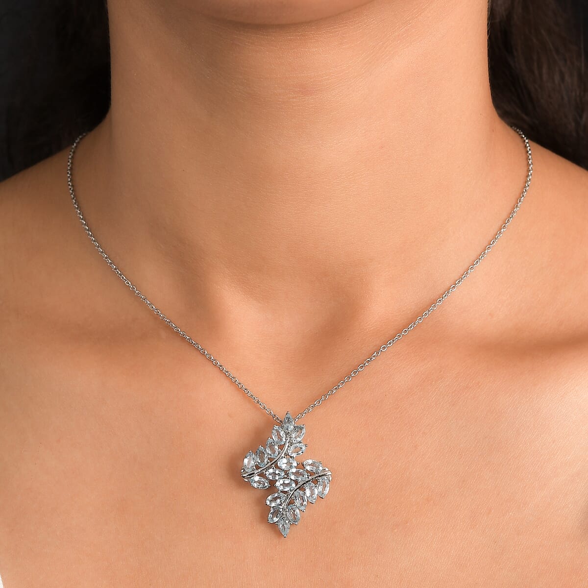 EverTrue Sky Blue Topaz 6.35 ctw Pendant Necklace 20 Inches in Stainless Steel image number 2