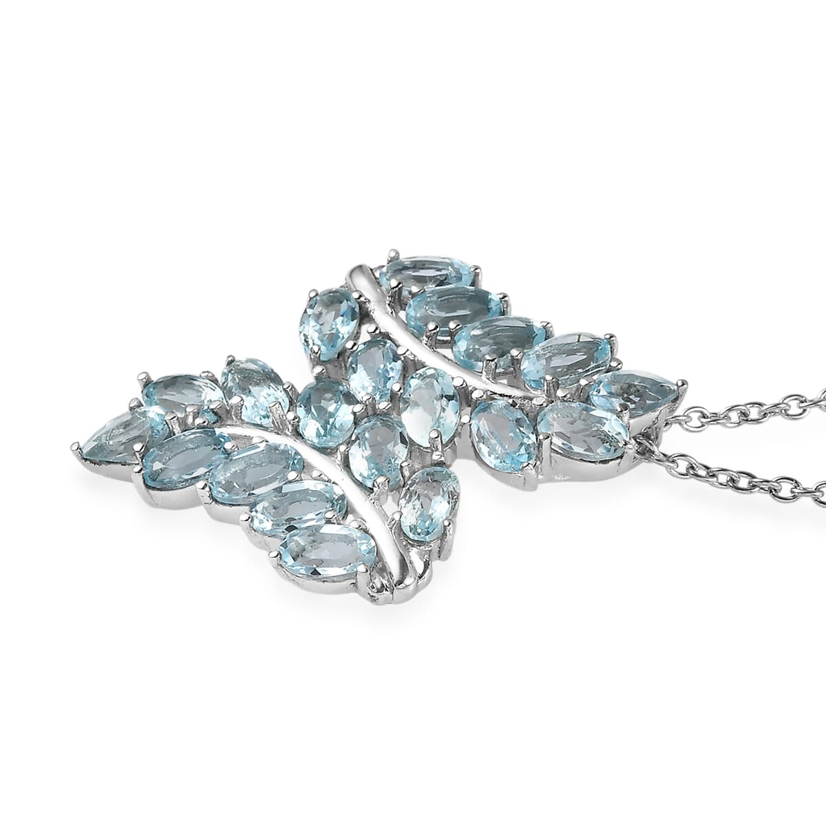 EverTrue Sky Blue Topaz 6.35 ctw Pendant Necklace 20 Inches in Stainless Steel image number 3