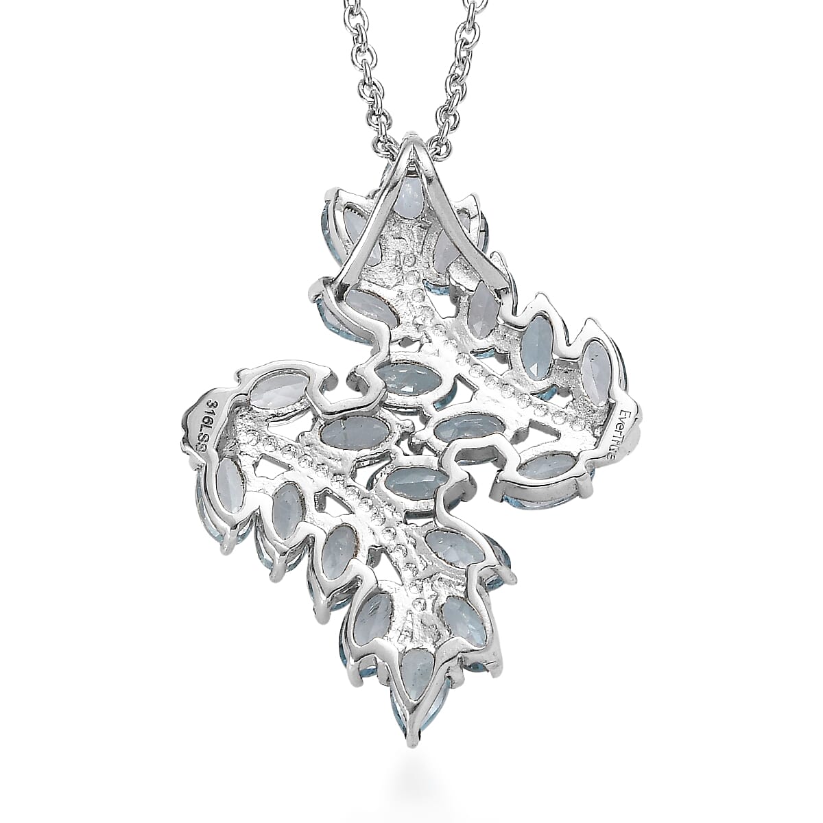 EverTrue Sky Blue Topaz 6.35 ctw Bypass Leaf Pendant Necklace 20 Inches in Stainless Steel