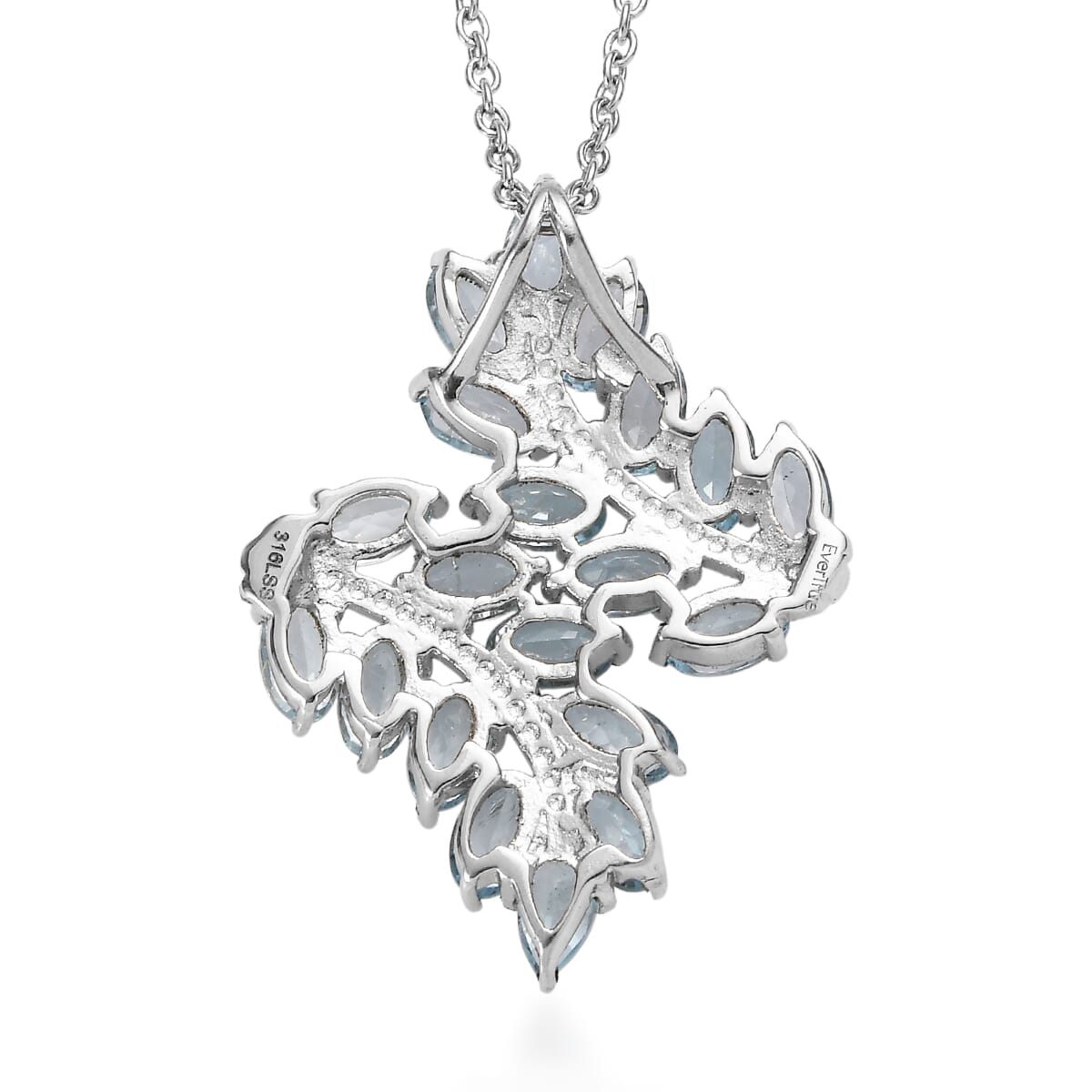 EverTrue Sky Blue Topaz 6.35 ctw Pendant Necklace 20 Inches in Stainless Steel image number 4