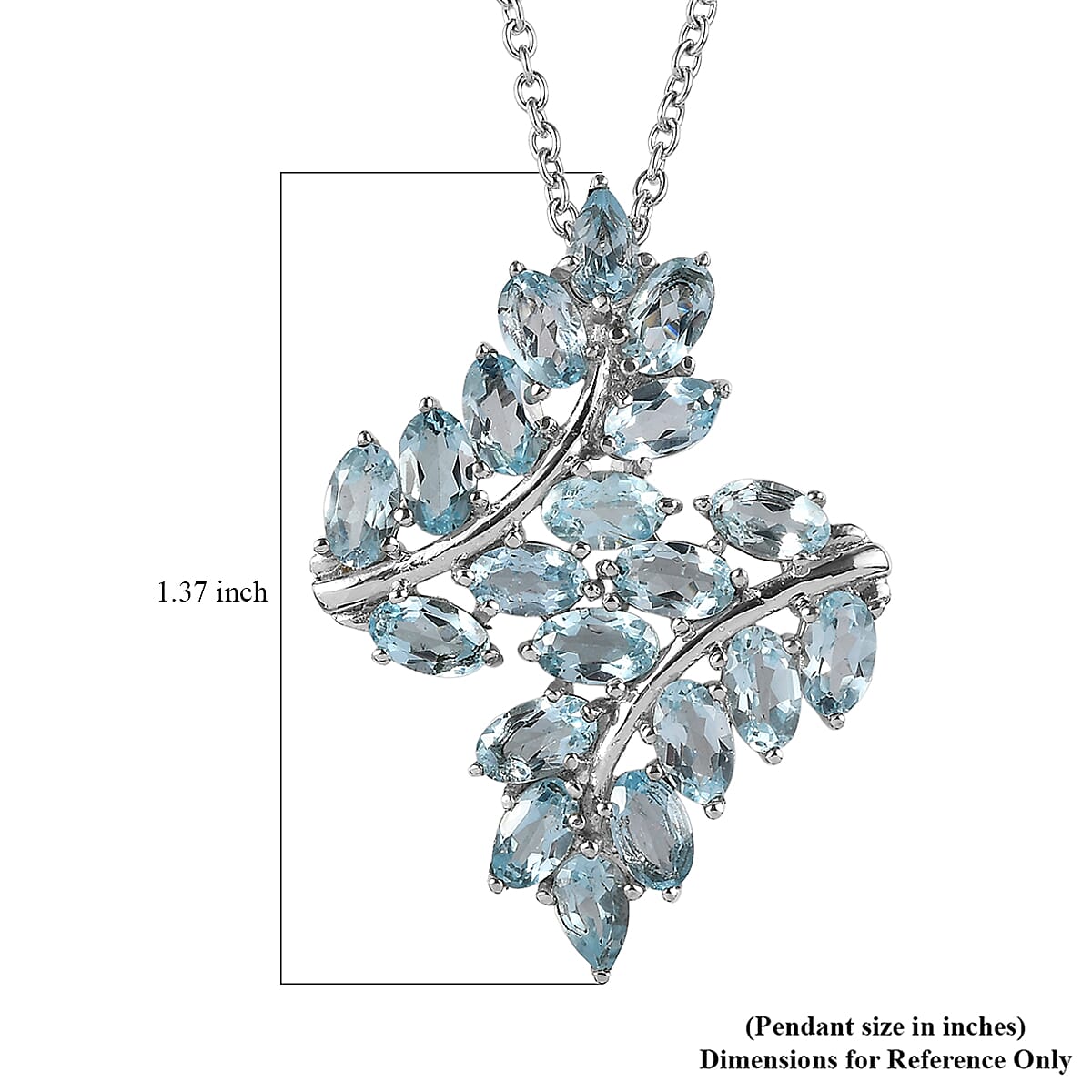 EverTrue Sky Blue Topaz 6.35 ctw Bypass Leaf Pendant Necklace 20 Inches in Stainless Steel