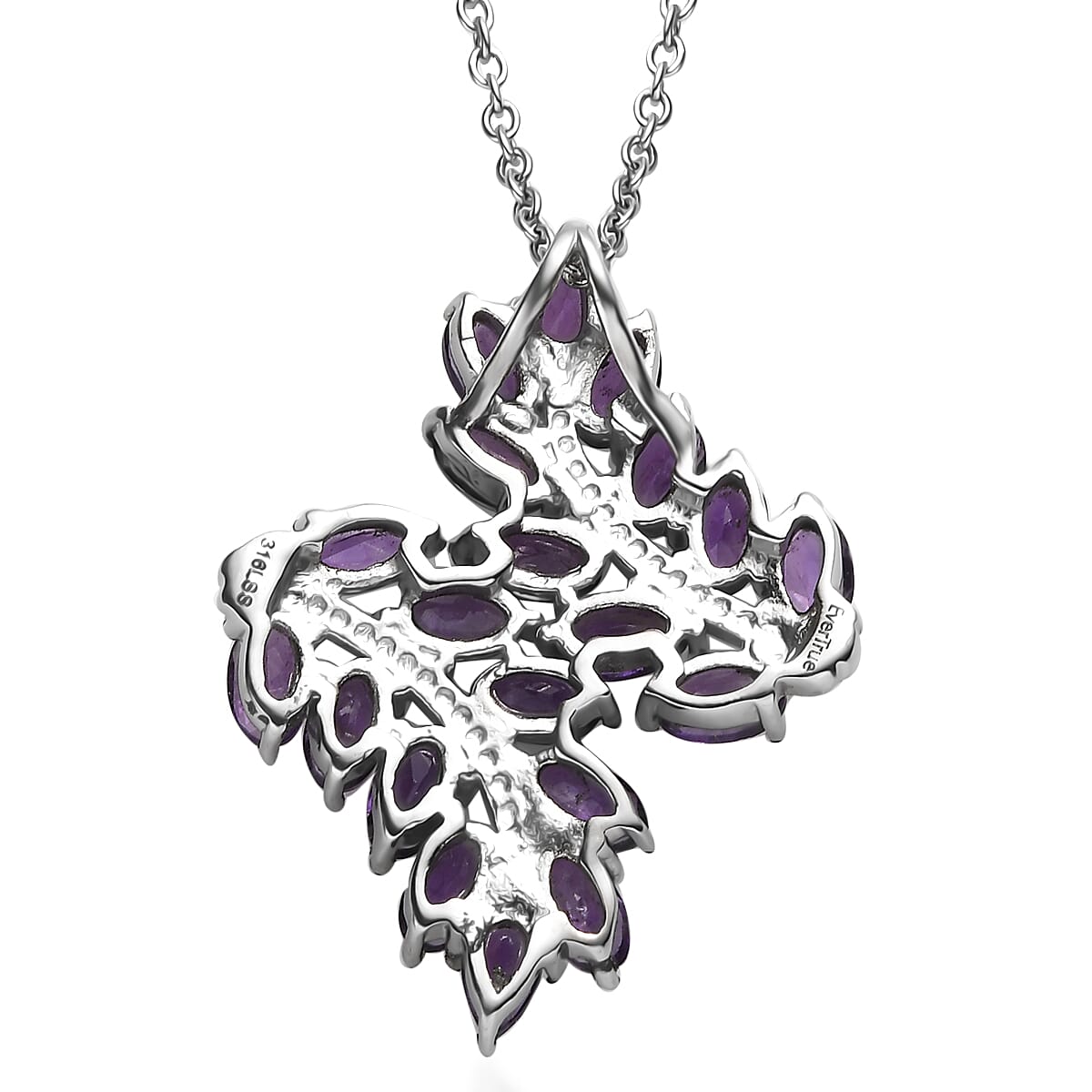 EverTrue African Amethyst 4.25 ctw Bypass Leaf Pendant Necklace 20 Inches in Stainless Steel