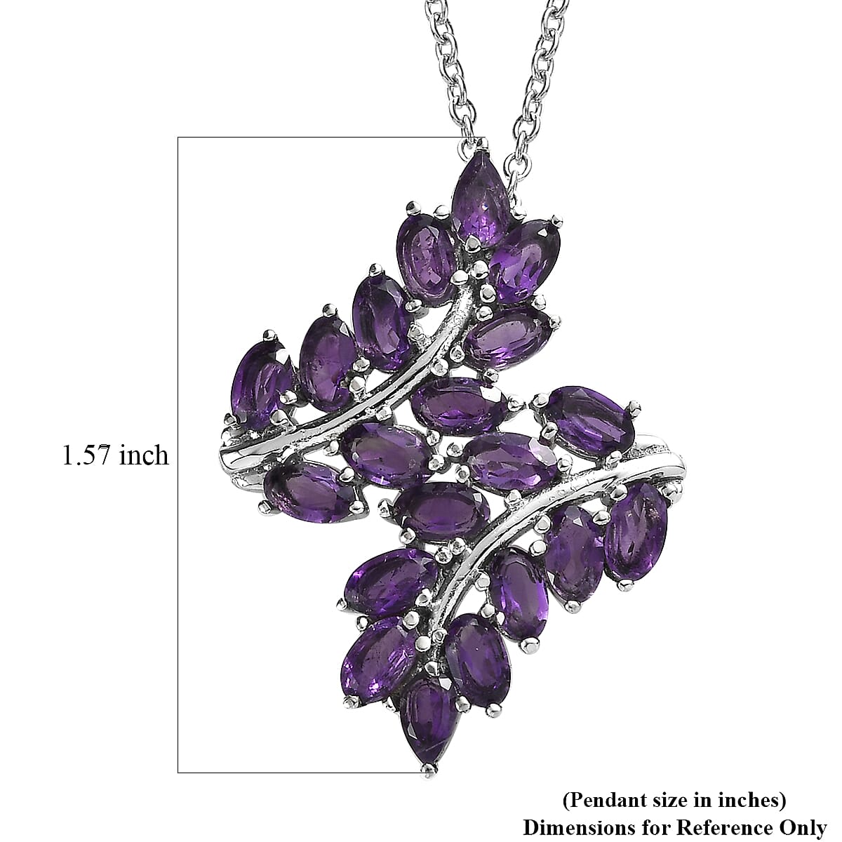 EverTrue African Amethyst 4.25 ctw Bypass Leaf Pendant Necklace 20 Inches in Stainless Steel