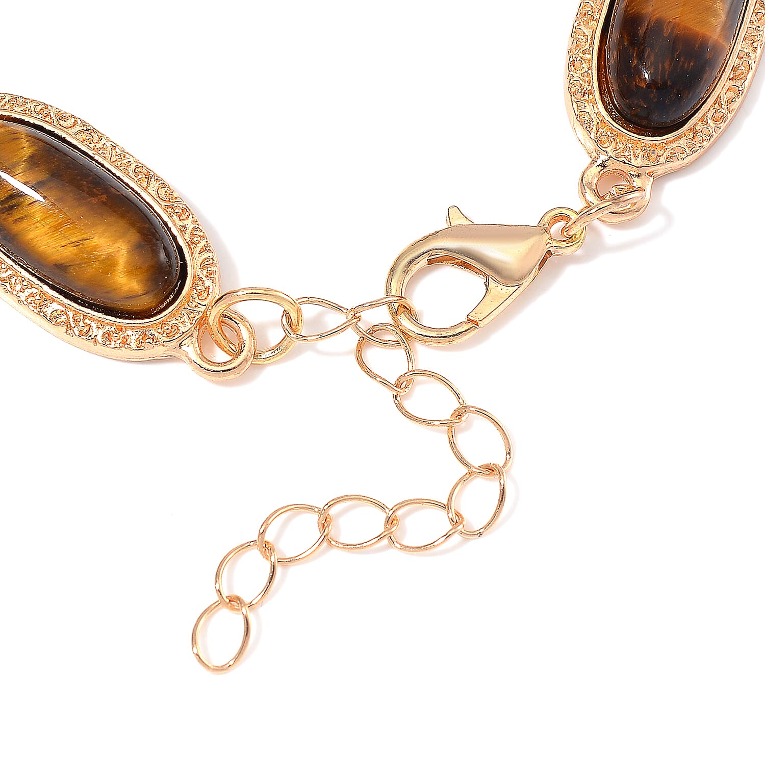 Tigers Eye 100.00 ctw Set of Bracelet (6.5-8.5In) and Earrings in Rosetone