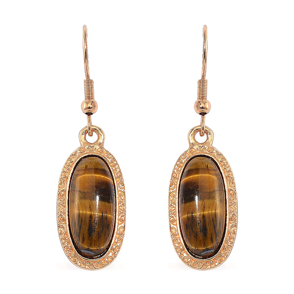 Tigers Eye 100.00 ctw Set of Bracelet (6.5-8.5In) and Earrings in Rosetone