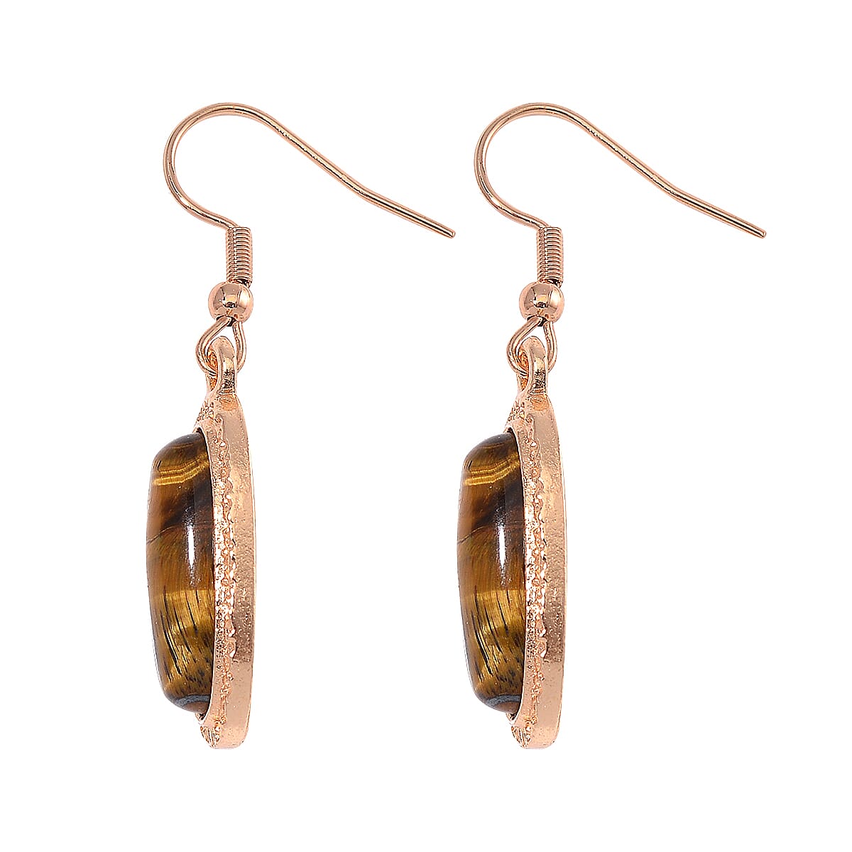 Tigers Eye 100.00 ctw Set of Bracelet (6.5-8.5In) and Earrings in Rosetone