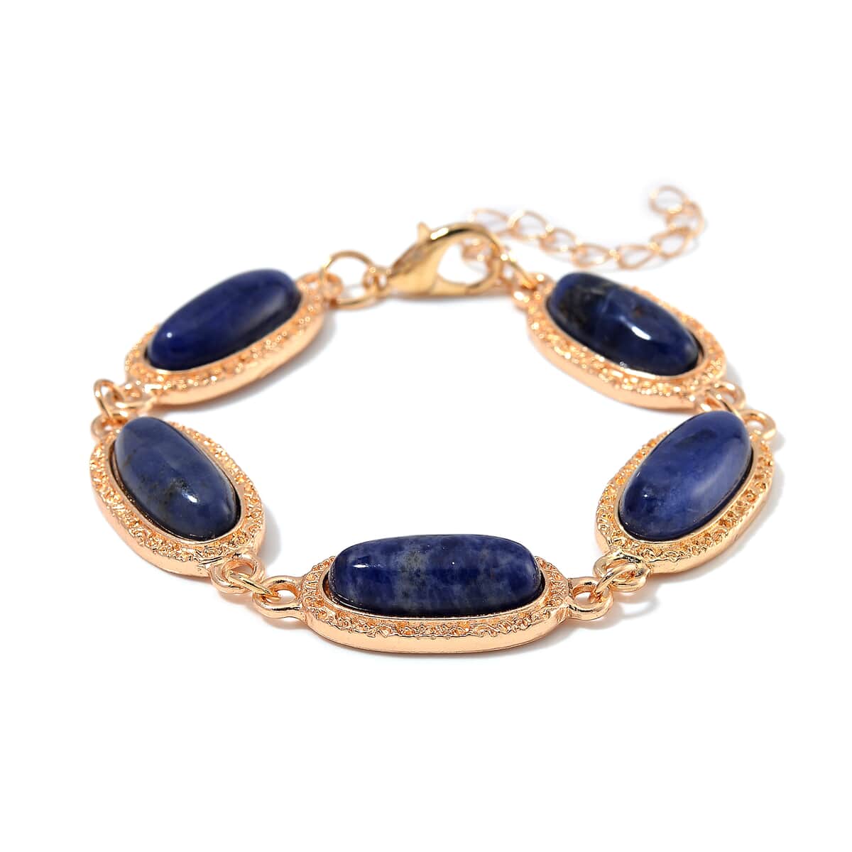 Sodalite 100.00 ctw Set of Bracelet (6.5-8.5In) and Earrings in Rosetone image number 2