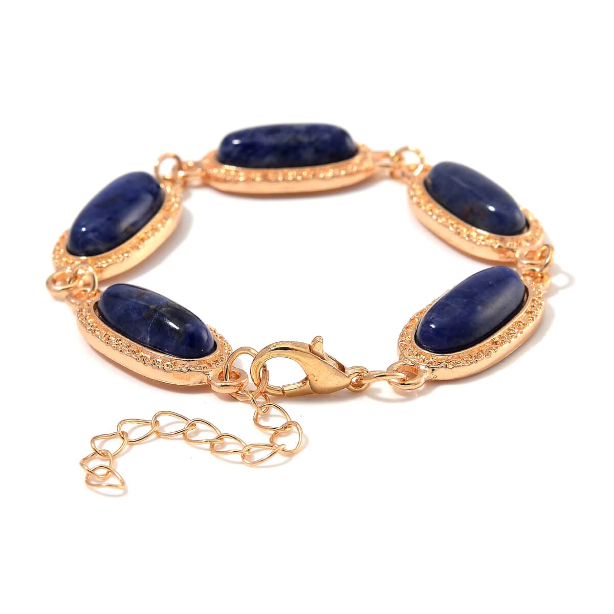 Sodalite 100.00 ctw Set of Bracelet (6.5-8.5In) and Earrings in Rosetone image number 3