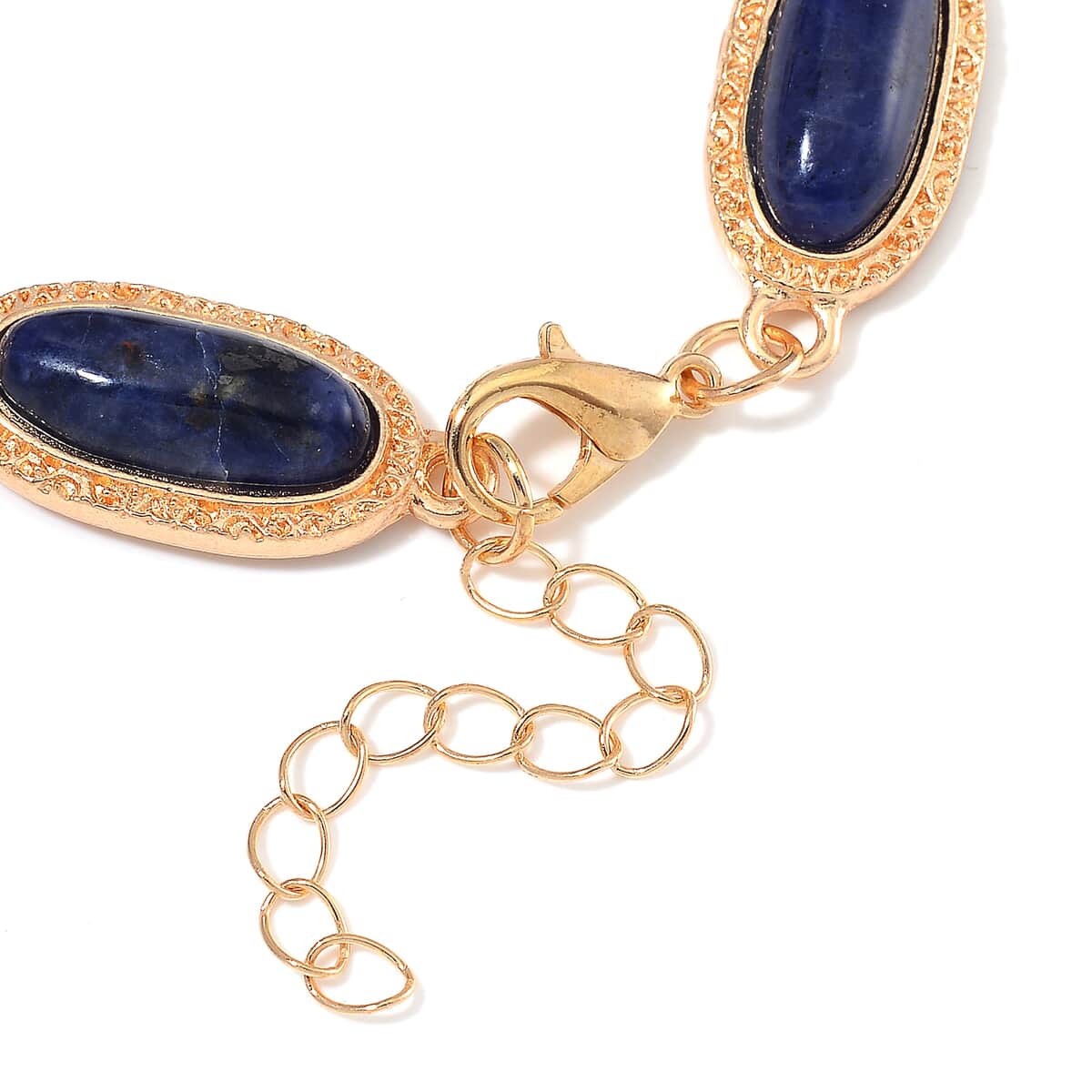 Sodalite 100.00 ctw Set of Bracelet (6.5-8.5In) and Earrings in Rosetone image number 4