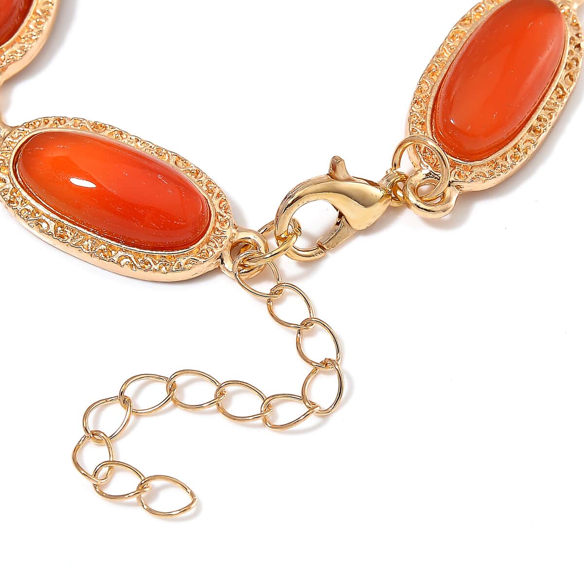 Red Agate 100.00 ctw Set of Bracelet (6.5-8.5In) and Earrings in Rosetone image number 4