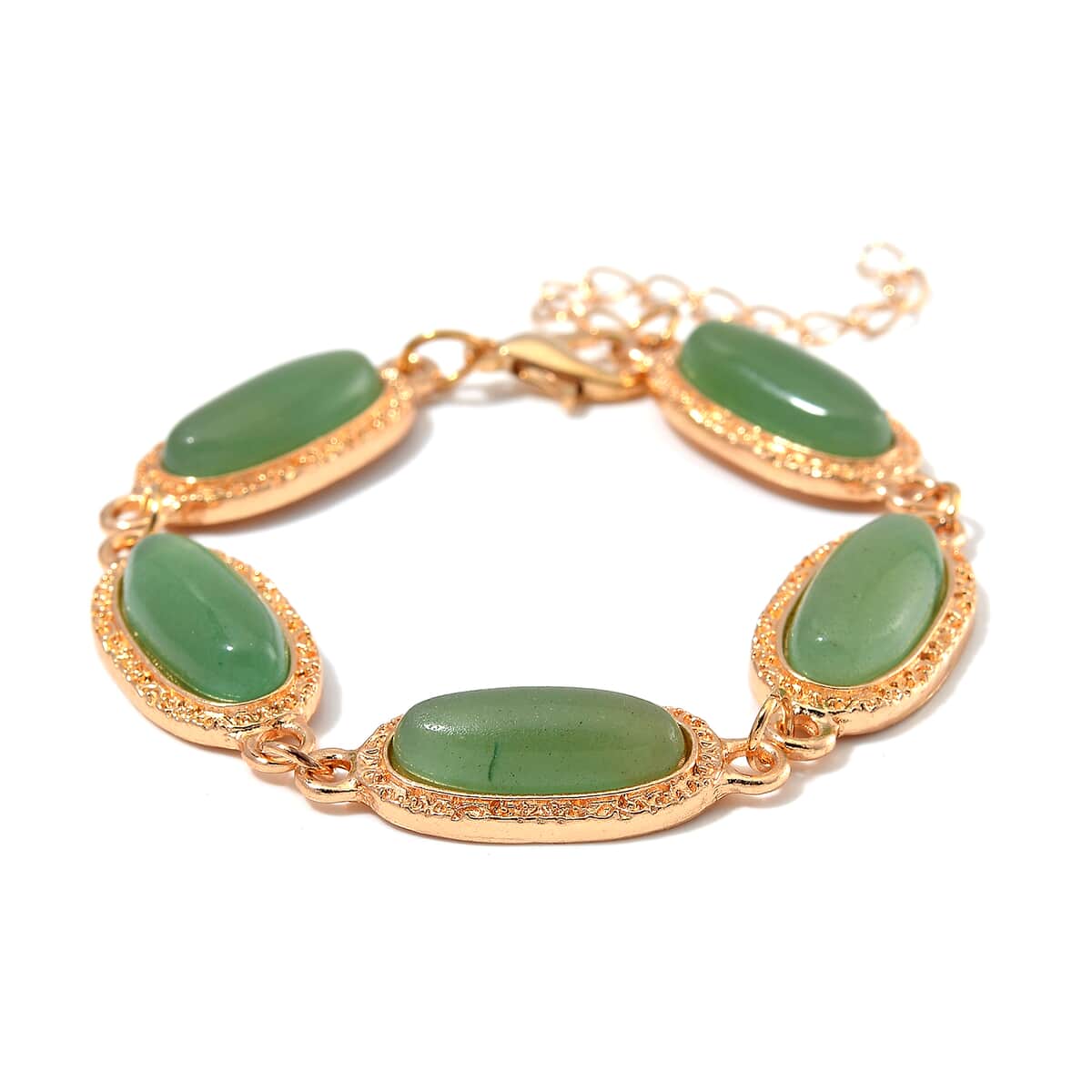 Green Aventurine 100.00 ctw Set of Bracelet (6.5-8.5In) and Earrings in Rosetone image number 2