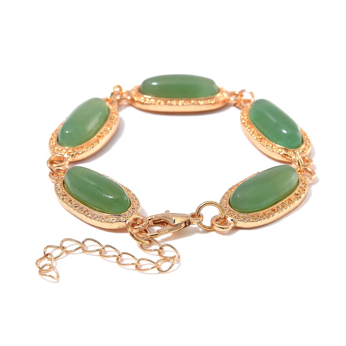 Green Aventurine 100.00 ctw Set of Bracelet (6.5-8.5In) and Earrings in Rosetone image number 3