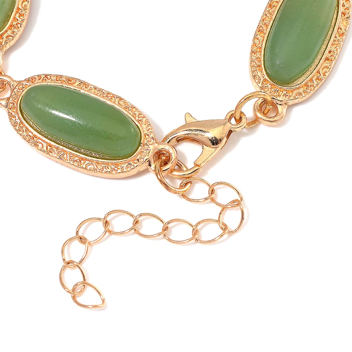 Green Aventurine 100.00 ctw Set of Bracelet (6.5-8.5In) and Earrings in Rosetone image number 4