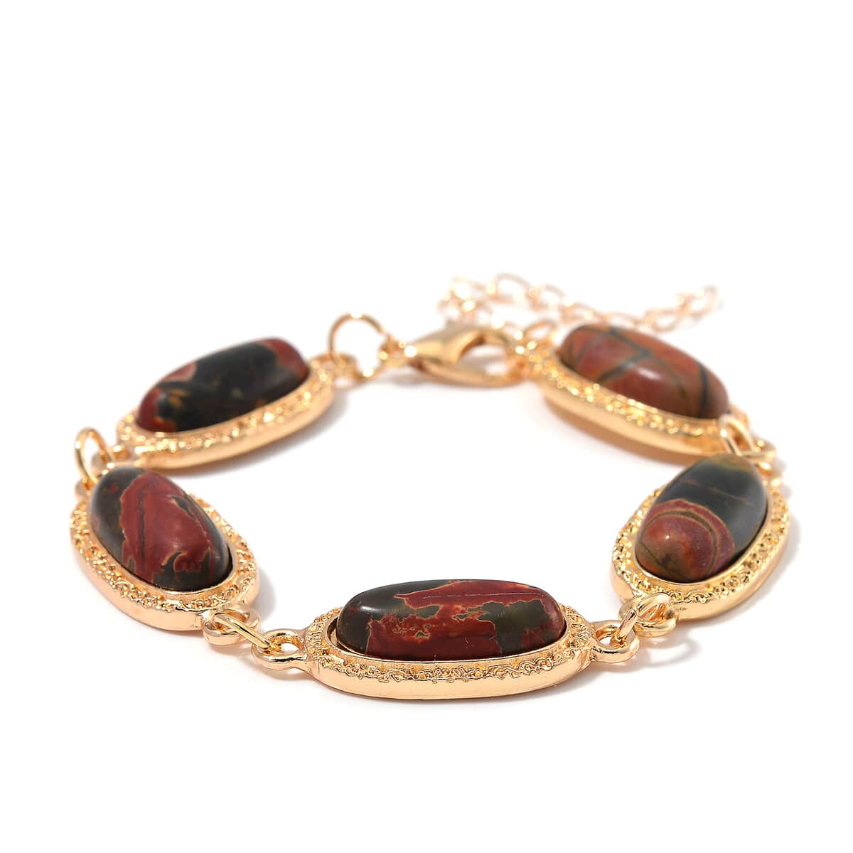 Picasso Jasper 100.00 ctw Set of Bracelet (6.5-8.5In) and Earrings in Rosetone image number 2