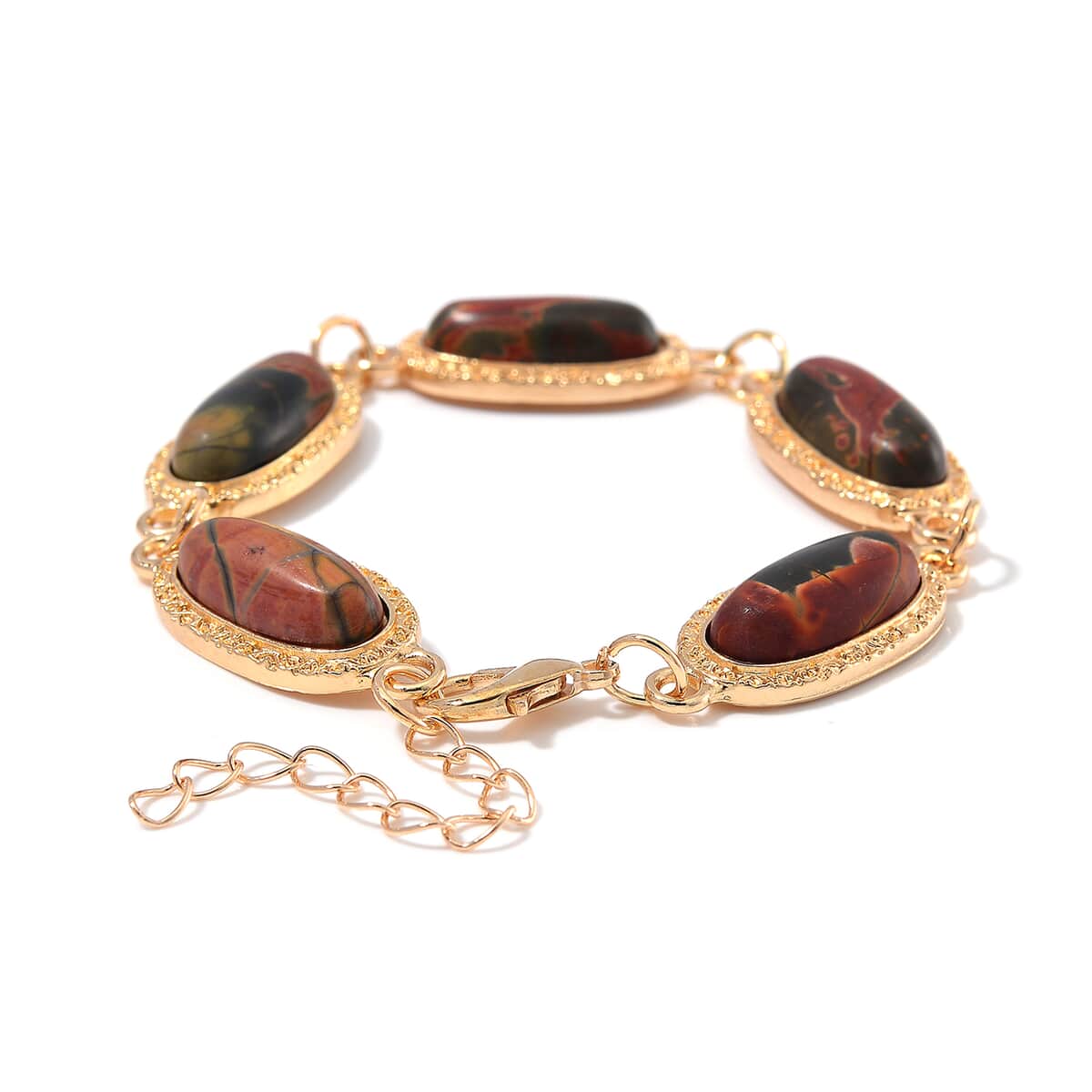 Picasso Jasper 100.00 ctw Set of Bracelet (6.5-8.5In) and Earrings in Rosetone image number 3