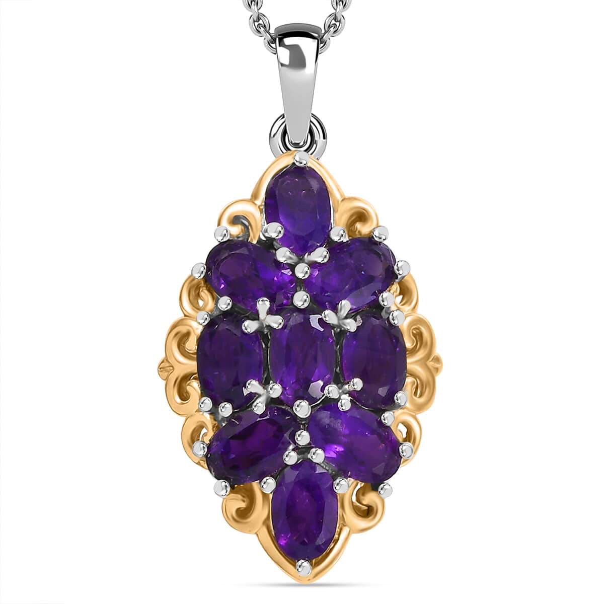 African Amethyst 3.35 ctw Pendant in Platinum Bond with Stainless Steel Chain 20 Inches image number 0