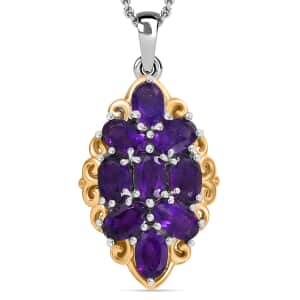 African Amethyst 3.35 ctw Pendant in Platinum Bond with Stainless Steel Chain 20 Inches