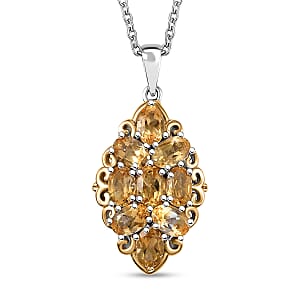EverTrue Brazilian Citrine 4.50 ctw Pendant in 18K YG Plated and Platinum Bond with Stainless Steel Chain 20 Inches