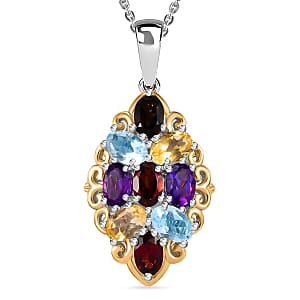 EverTrue Multi Gemstone 4.80 ctw Pendant in 18K YG Plated and Platinum Bond with Stainless Steel Chain (20 Inches)