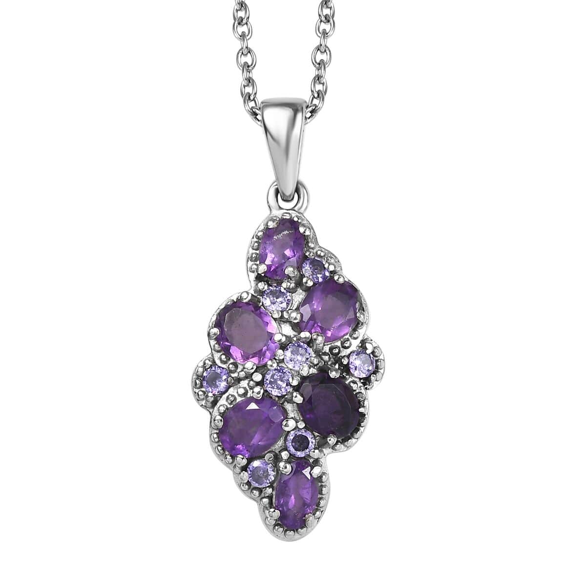 African Amethyst and Simulated Purple Diamond 2.15 ctw Pendant Necklace in Stainless Steel 20 Inches image number 0