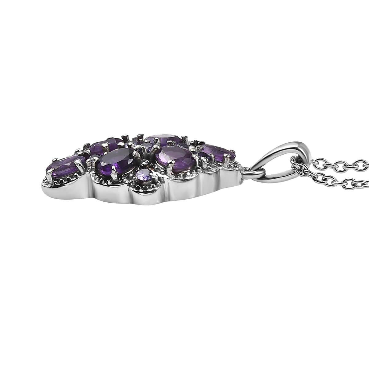 African Amethyst and Simulated Purple Diamond 2.15 ctw Pendant Necklace in Stainless Steel 20 Inches image number 3