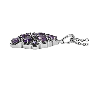 African Amethyst and Simulated Purple Diamond 2.15 ctw Pendant Necklace in Stainless Steel 20 Inches