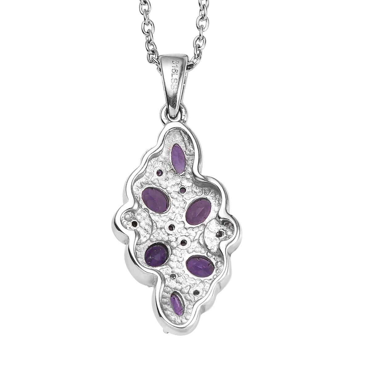 African Amethyst and Simulated Purple Diamond 2.15 ctw Pendant Necklace in Stainless Steel 20 Inches image number 4