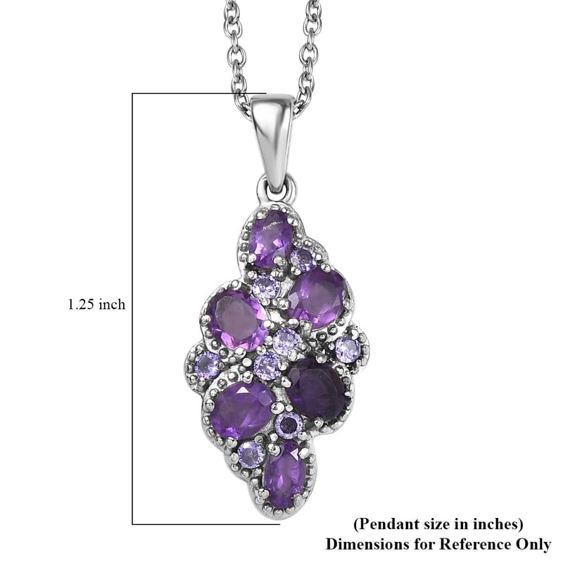 African Amethyst and Simulated Purple Diamond 2.15 ctw Pendant Necklace in Stainless Steel 20 Inches