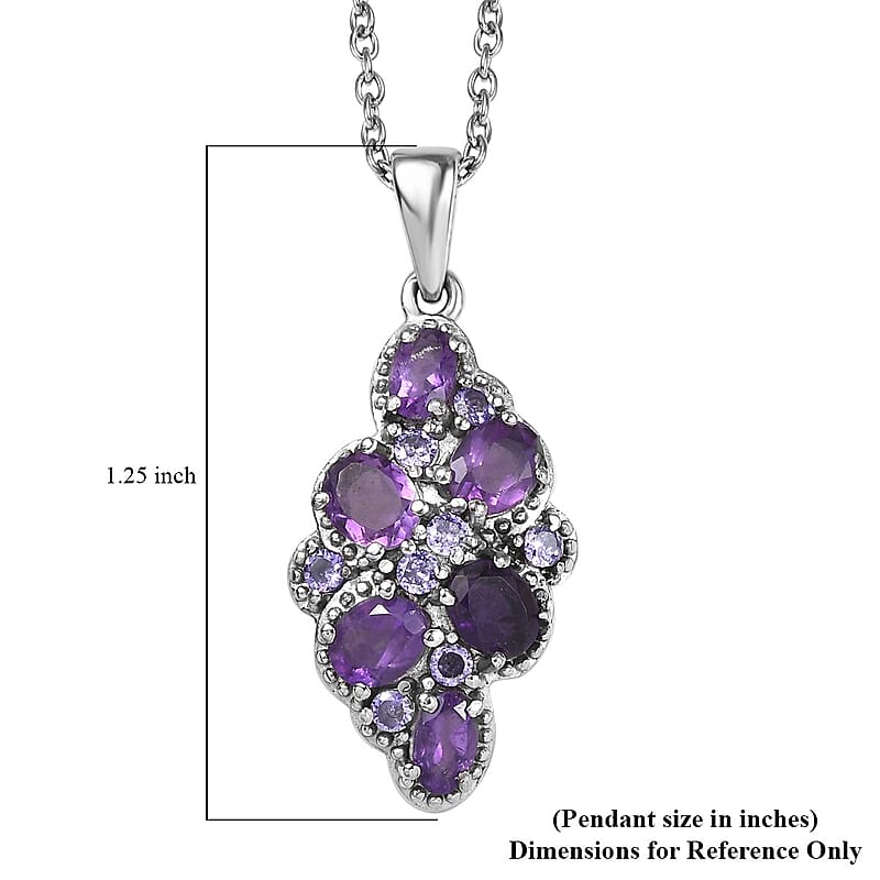 African Amethyst and Simulated Purple Diamond 2.15 ctw Pendant Necklace in Stainless Steel 20 Inches