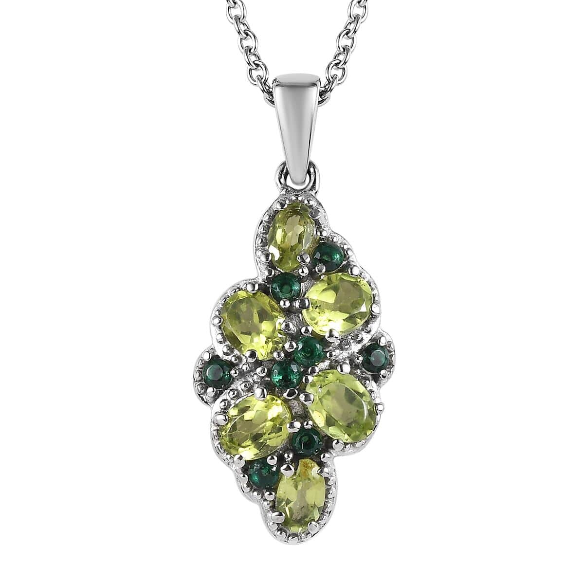 Peridot and Simulated Green Diamond 2.35 ctw Pendant Necklace in Stainless Steel 20 Inches image number 0