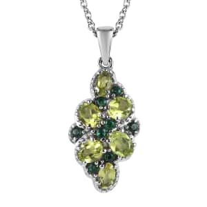 Peridot and Simulated Green Diamond 2.35 ctw Pendant Necklace in Stainless Steel 20 Inches