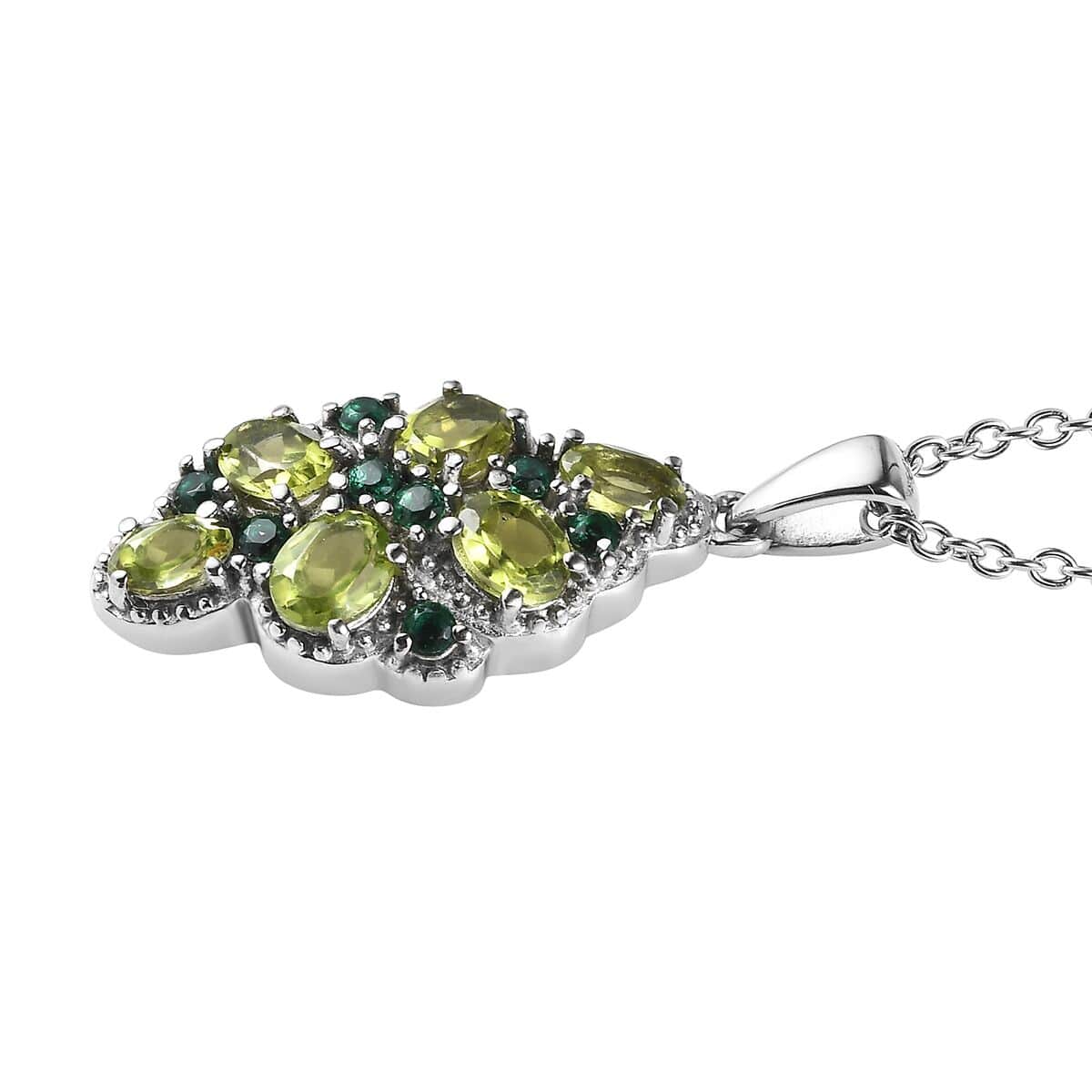 Peridot and Simulated Green Diamond 2.35 ctw Pendant Necklace in Stainless Steel 20 Inches image number 3