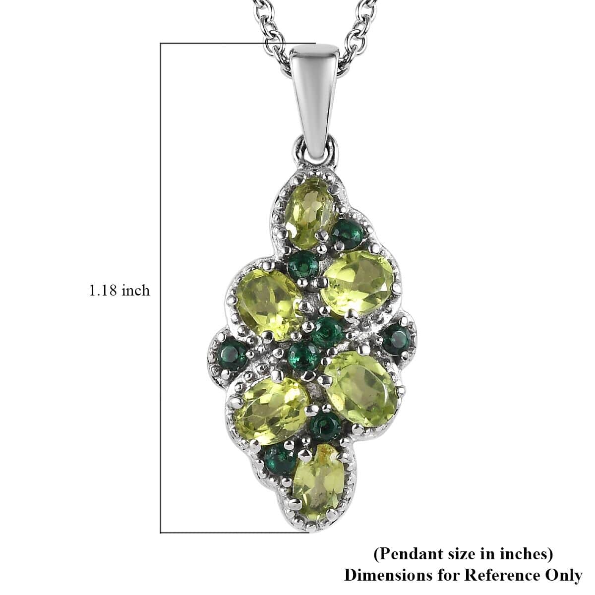 Peridot and Simulated Green Diamond 2.35 ctw Pendant Necklace in Stainless Steel 20 Inches image number 5