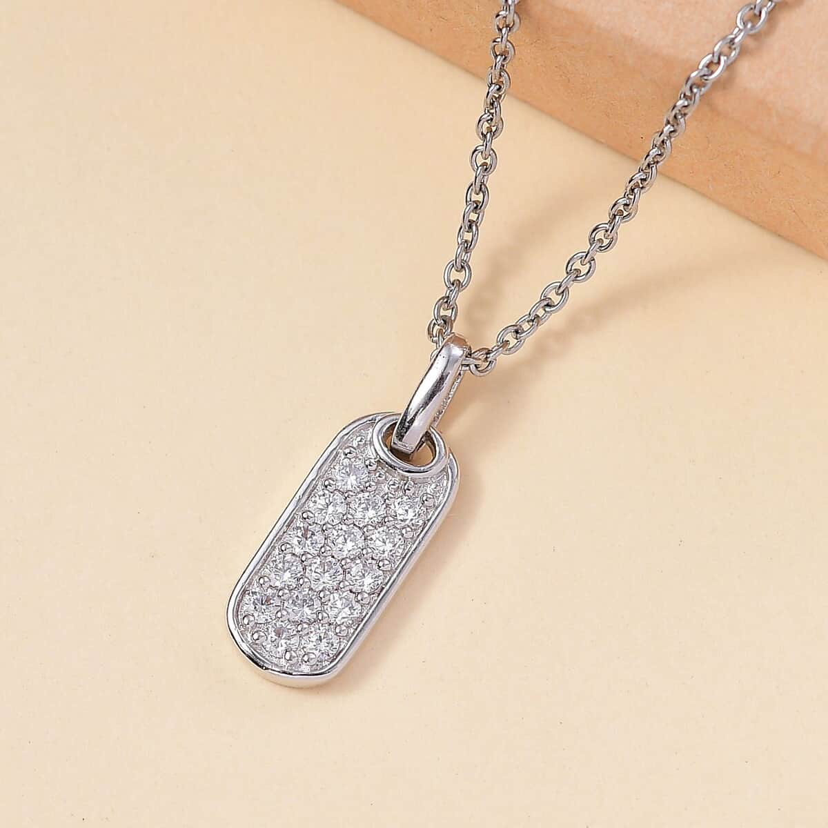 Karis Simulated Diamond 0.75 ctw Pendant in Platinum Bond with Stainless Steel Necklace 20 Inches image number 1