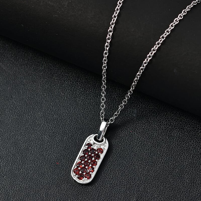 Karis Mozambique Garnet 0.75 ctw Pendant in Platinum Bond with Stainless Steel Necklace 24 Inches