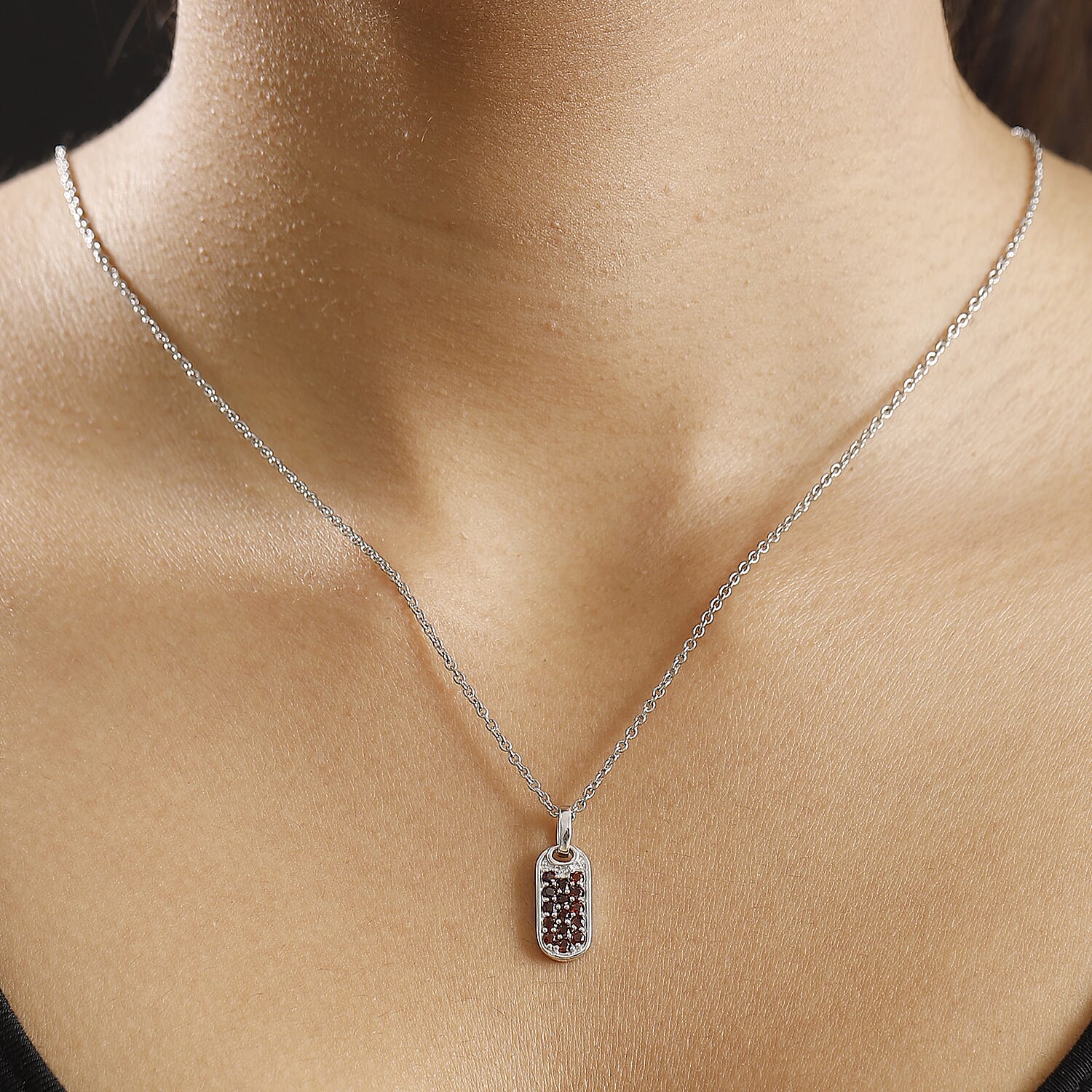 Karis Mozambique Garnet 0.75 ctw Pendant in Platinum Bond with Stainless Steel Necklace 24 Inches