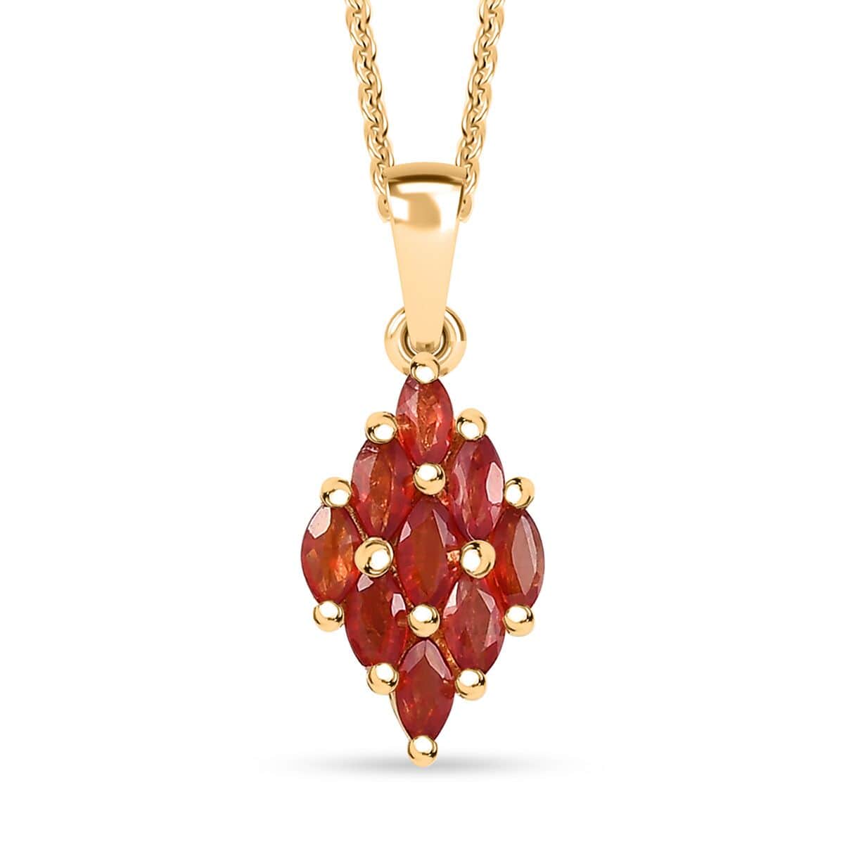 Premium Red Sapphire 1.00 ctw Scarlet Flame Pendant Necklace in 18K Vermeil Yellow Gold Over Sterling Silver 20 Inches image number 0