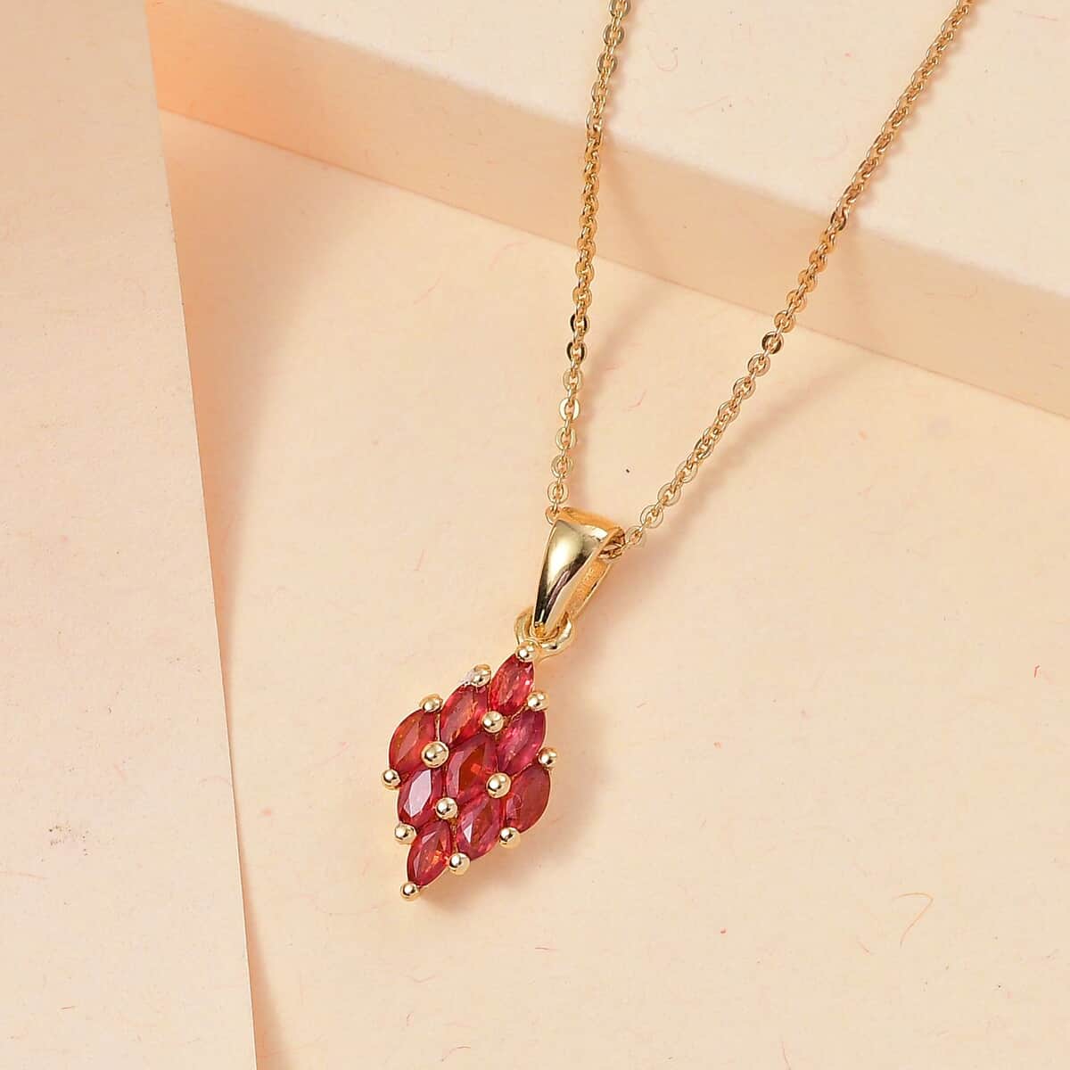 Premium Red Sapphire 1.00 ctw Scarlet Flame Pendant Necklace in 18K Vermeil Yellow Gold Over Sterling Silver 20 Inches image number 1