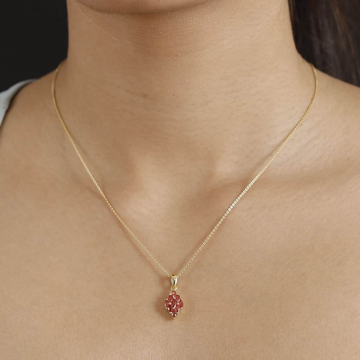 Premium Red Sapphire 1.00 ctw Scarlet Flame Pendant Necklace in 18K Vermeil Yellow Gold Over Sterling Silver 20 Inches image number 2