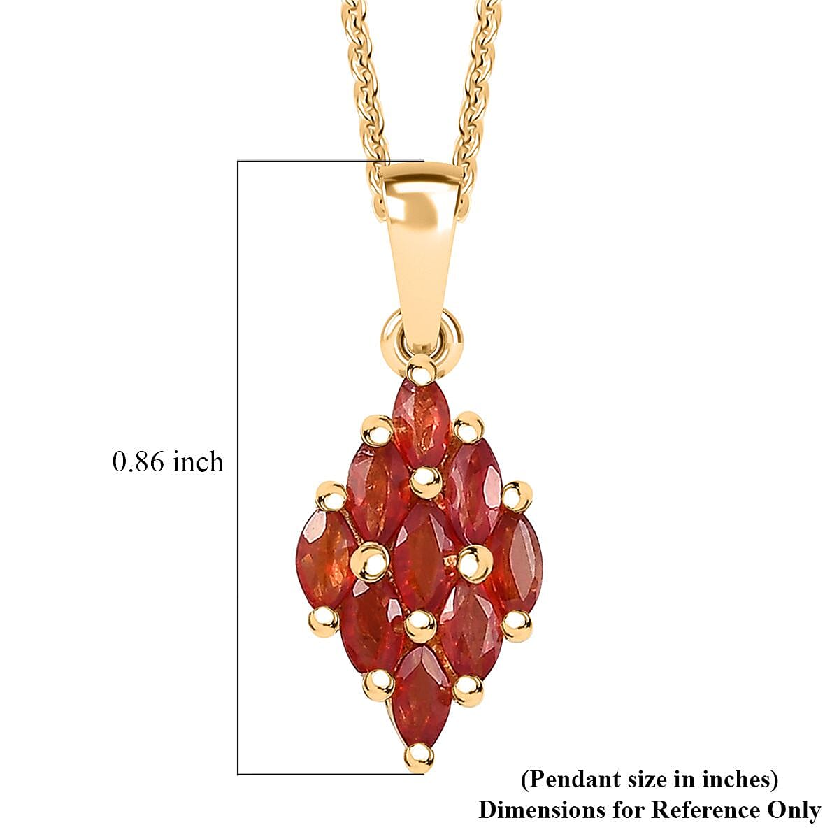 Premium Red Sapphire 1.00 ctw Scarlet Flame Pendant Necklace in 18K Vermeil Yellow Gold Over Sterling Silver 20 Inches