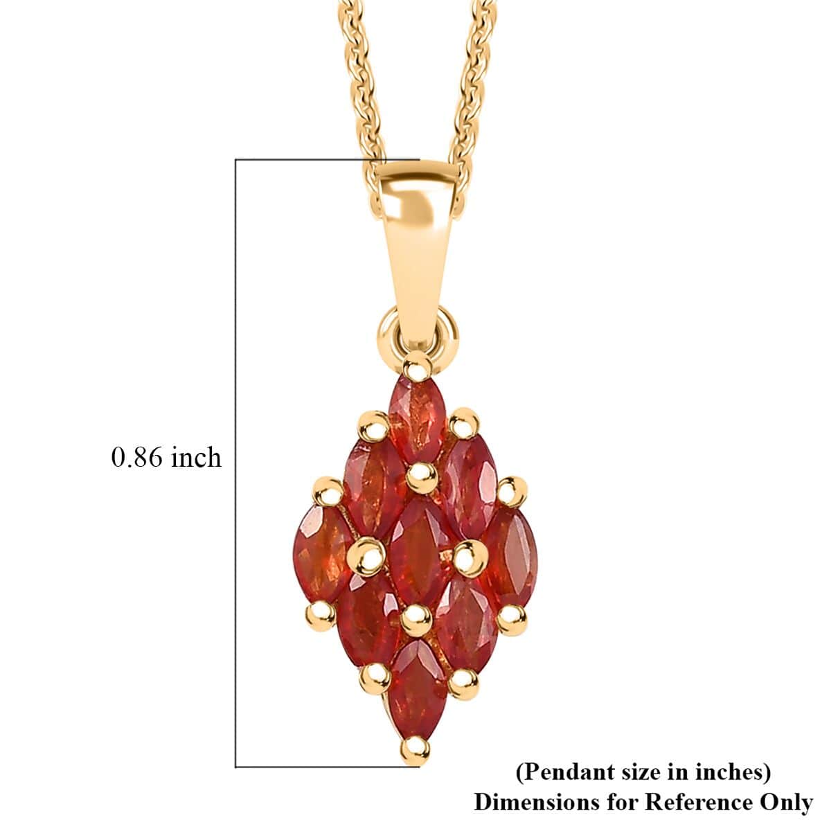 Premium Red Sapphire 1.00 ctw Scarlet Flame Pendant Necklace in 18K Vermeil Yellow Gold Over Sterling Silver 20 Inches image number 6