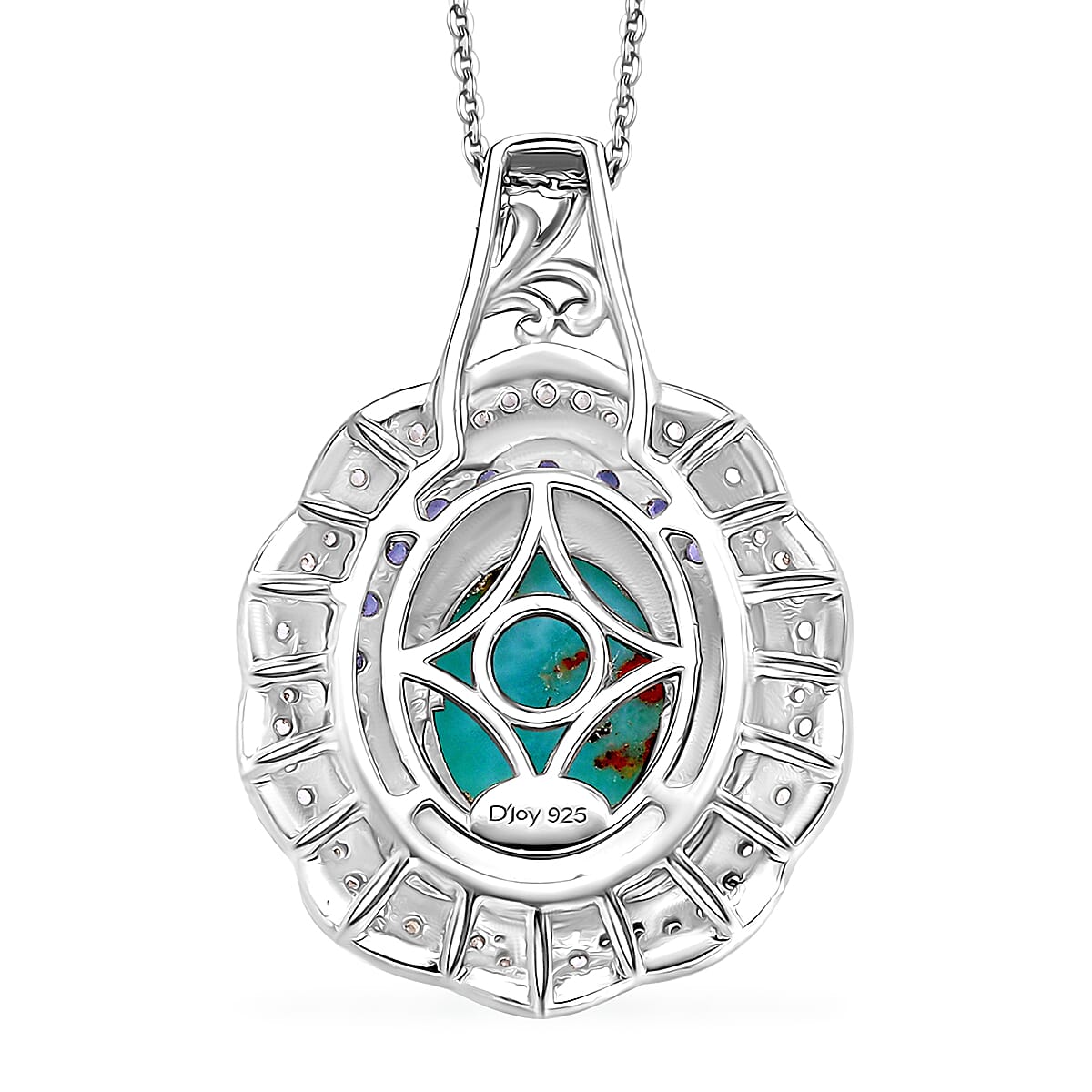 Natural Green Larimar and Multi Gemstone 7.35 ctw Ocean Bloom Pendant Necklace in Rhodium Over Sterling Silver 20 Inches