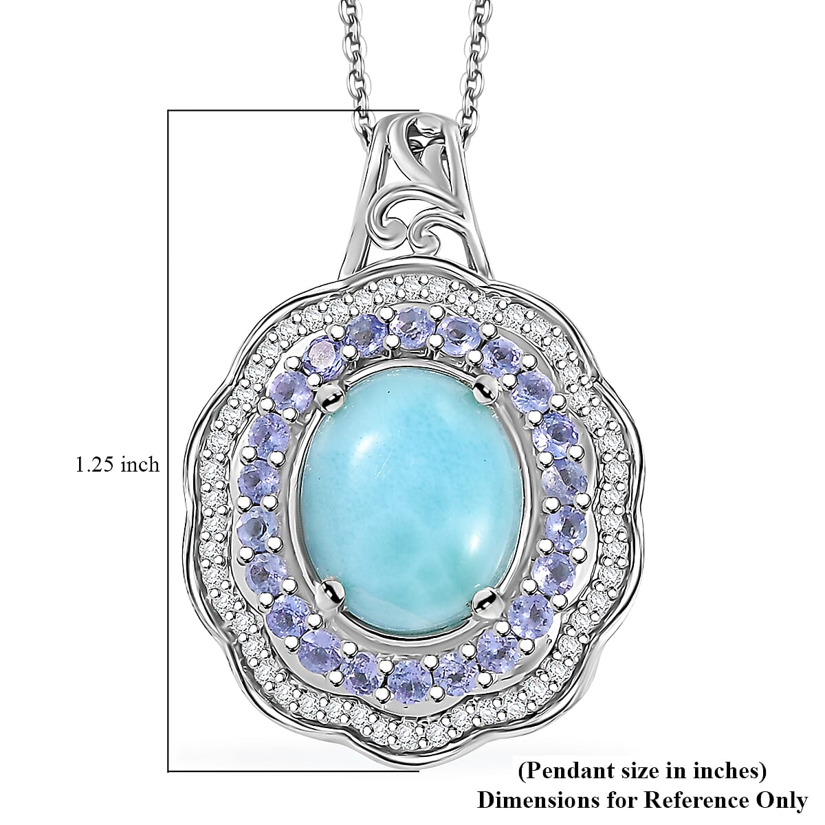 Natural Green Larimar and Multi Gemstone 7.35 ctw Ocean Bloom Pendant Necklace in Rhodium Over Sterling Silver 20 Inches