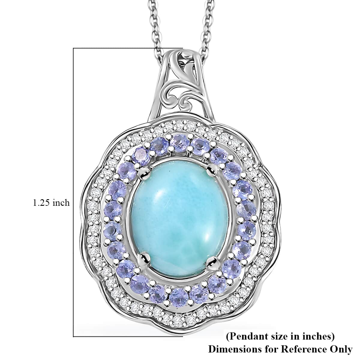 Natural Green Larimar and Multi Gemstone 7.35 ctw Ocean Bloom Pendant Necklace in Rhodium Over Sterling Silver 20 Inches image number 6