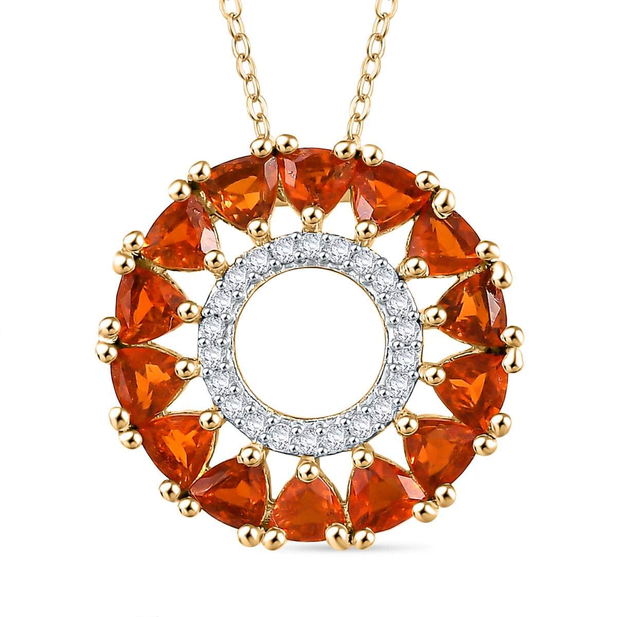 AAA Buriti Fire Opal and Moissanite 1.50 ctw Fiery Halo Pendant Necklace in 18K Vermeil Yellow Gold Over Sterling Silver 20 Inches image number 0