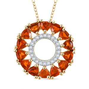 AAA Buriti Fire Opal and Moissanite 1.50 ctw Fiery Halo Pendant Necklace in 18K Vermeil Yellow Gold Over Sterling Silver 20 Inches