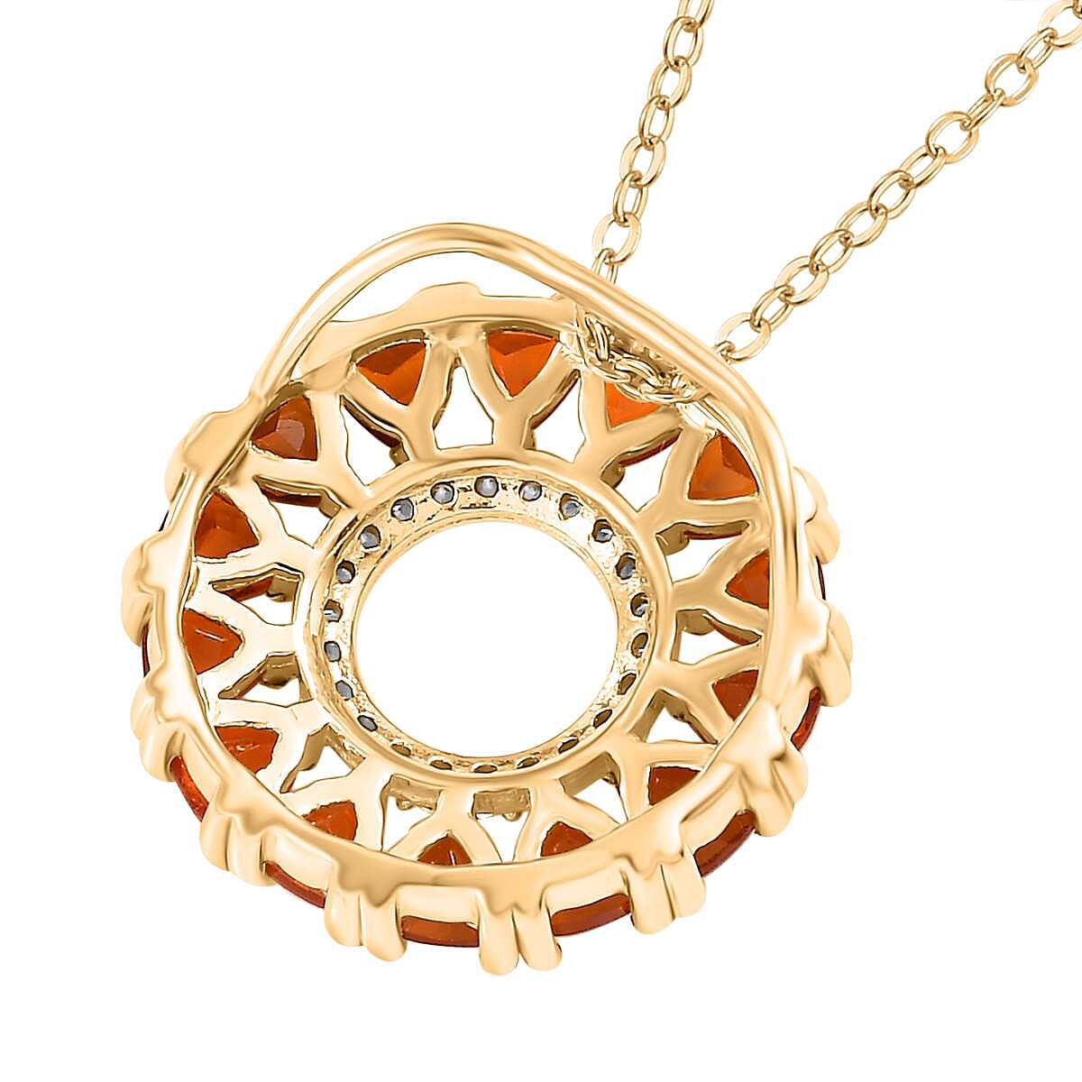 AAA Buriti Fire Opal and Moissanite 1.50 ctw Fiery Halo Pendant Necklace in 18K Vermeil Yellow Gold Over Sterling Silver 20 Inches