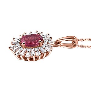 Premium Lab Created Bixbite and Moissanite 1.85 ctw Scarlet Starburst Pendant Necklace in 18K Vermeil Rose Gold Over Sterling Silver 20 Inches