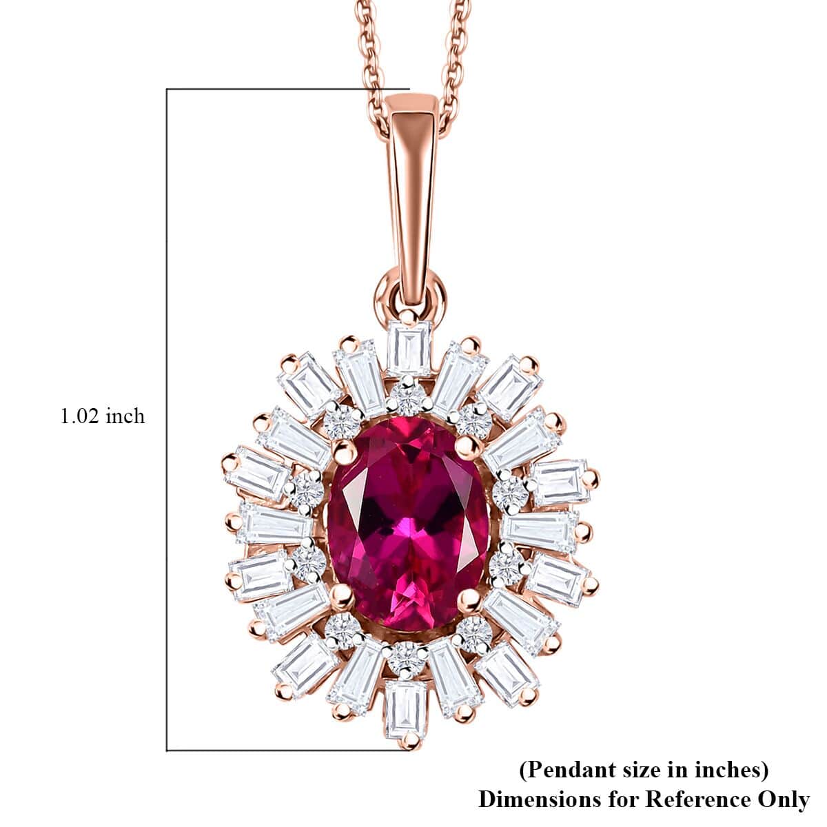 Premium Lab Created Bixbite and Moissanite 1.85 ctw Scarlet Starburst Pendant Necklace in 18K Vermeil Rose Gold Over Sterling Silver 20 Inches image number 6